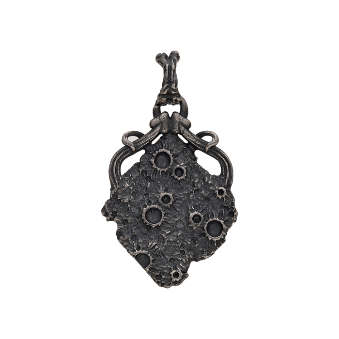 [full] - Sterling silver pendant with rugged lunar texture and antique finish.