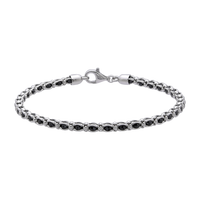 [full] - Sterling silver chain bracelet with polished black stones and rhodium finish.