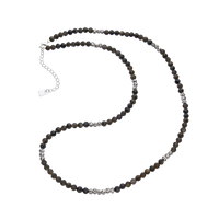 [full] - Black agate bead necklace with sterling silver spacers, combining dark tones and polished details